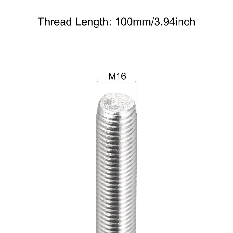 TOP-VIGOR 2Pcs M16-2.0 x 100mm Length Fully Threaded Rod, 304 Stainless Steel Right Hand Threaded Rods, Fully Studding Rod Bar for Anchor Bolts, Clamps, Hangers and U-Bolts - Image 2
