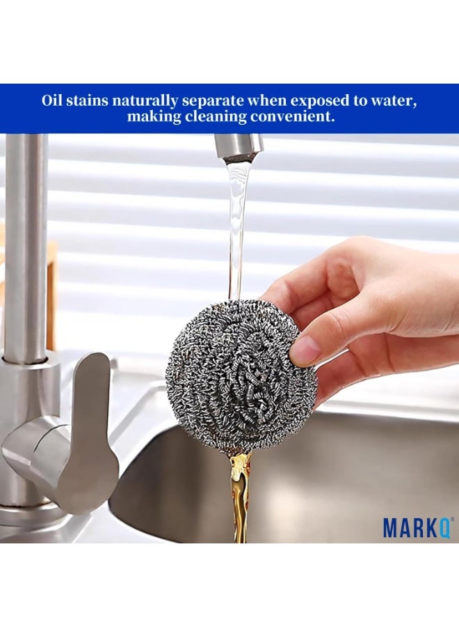 MARKQ فُرَشَة تنظيف من الفولاذ المقاوم للصدأ للاستخدام الثقيل، مقاومة للصدأ، لِلمَطَابِخ، الأواني، المقالي، الشوايات والاستخدام المنزلي | فُرَشَة معدنية متينة - عبوة من 12 قطعة - Image 5