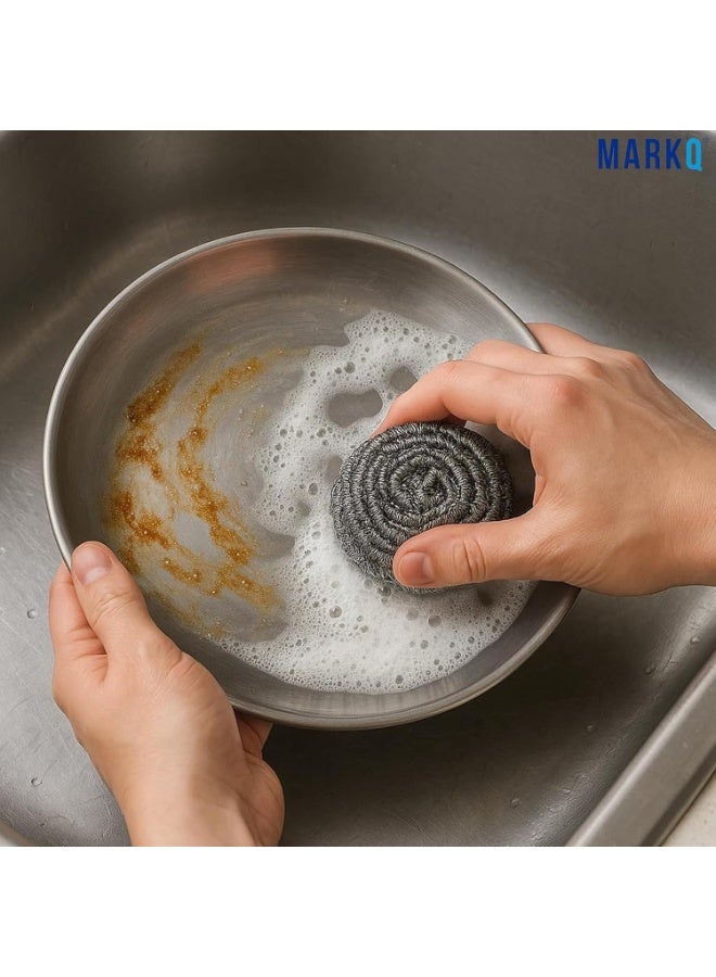 MARKQ فُرَشَة تنظيف من الفولاذ المقاوم للصدأ للاستخدام الثقيل، مقاومة للصدأ، لِلمَطَابِخ، الأواني، المقالي، الشوايات والاستخدام المنزلي | فُرَشَة معدنية متينة - عبوة من 12 قطعة - Image 2