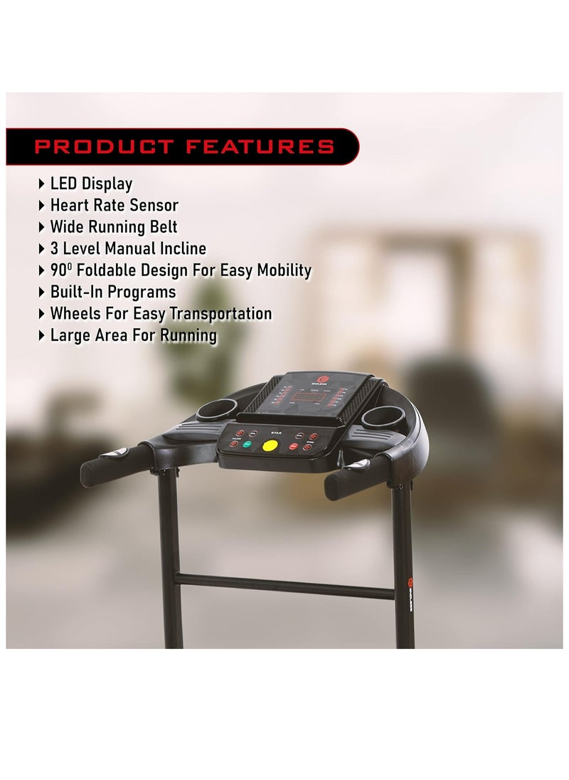 ENDLESS  - Star Treadmill for Home Use With 2.5 HP Peak Power DC Motor | 100 Kg Max Weight and 10 Km/hr Max Speed Support | 410 mm Running Area | With Speakers | Foldable with Manual Incline - Image 1