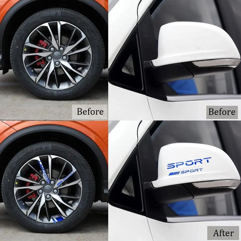 Pincuttee 14pcs Car Decal Stickers,Wheel Rim Decal Sticker,Sport Logo Reflective Stickers,Sport Emblem Car Rear Bumper Sticker,Rear Mirror Decals for All Vehicles(Blue,14PCS) - Image 5