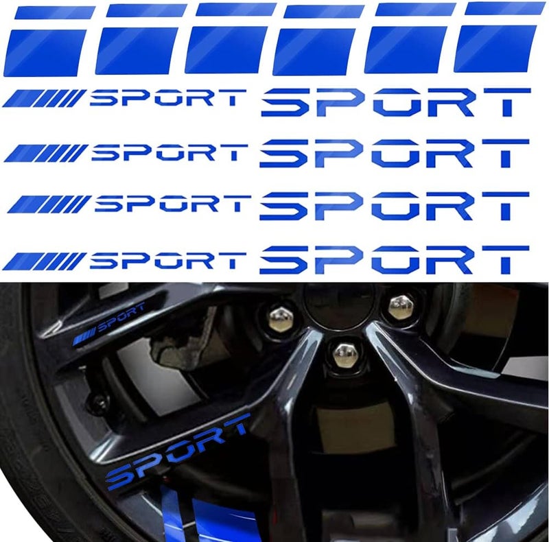 Pincuttee 14pcs Car Decal Stickers,Wheel Rim Decal Sticker,Sport Logo Reflective Stickers,Sport Emblem Car Rear Bumper Sticker,Rear Mirror Decals for All Vehicles(Blue,14PCS) - Image 1