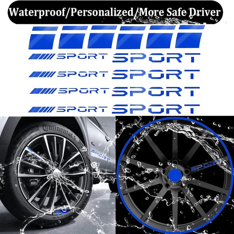 Pincuttee 14pcs Car Decal Stickers,Wheel Rim Decal Sticker,Sport Logo Reflective Stickers,Sport Emblem Car Rear Bumper Sticker,Rear Mirror Decals for All Vehicles(Blue,14PCS) - Image 3