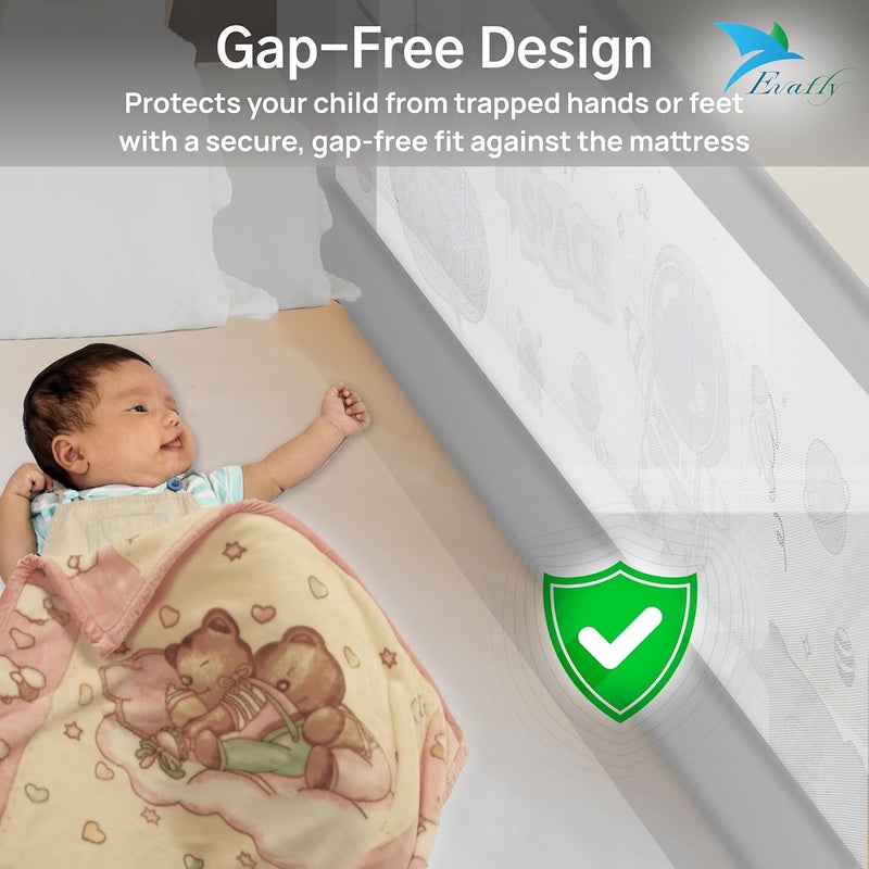 Evafly Bed Railing for Baby Safety Astronaut Print, L-180cm x Adjust Height Between 68-93cm, Single Side Bed Rail for Infant & Toddler's Safety-Grey - Image 5