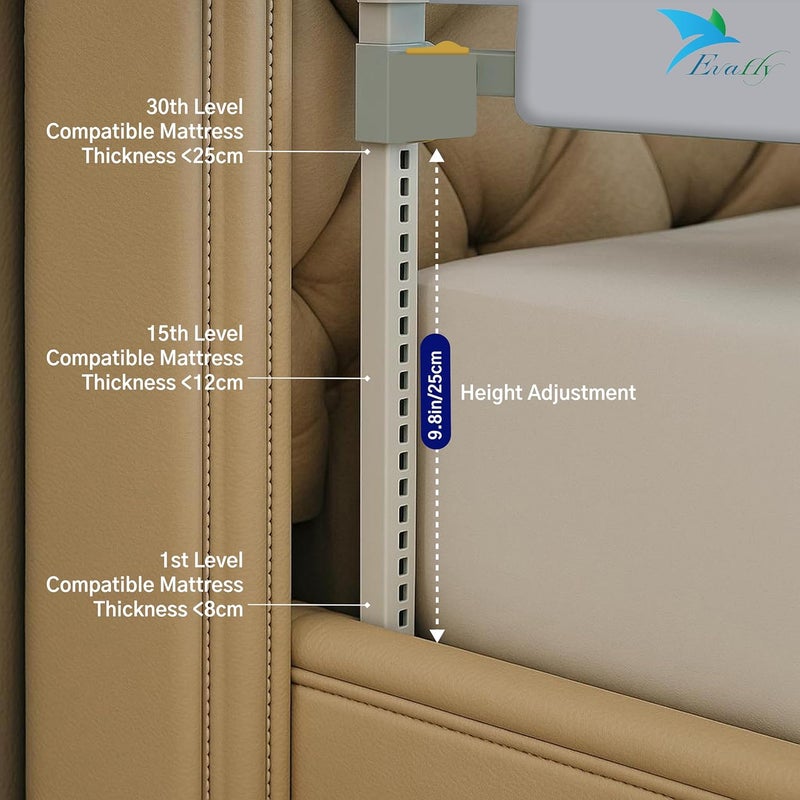 Evafly Bed Railing for Baby Safety Astronaut Print, L-180cm x Adjust Height Between 68-93cm, Single Side Bed Rail for Infant & Toddler's Safety-Grey - Image 3