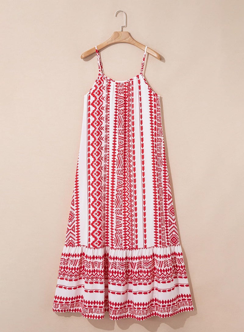 Dokotoo Summer Dresses for Women 2026 Scoop Neck Boho Dress Spaghetti Strap Sleeveless Beach Dress Ruffle A Line Maxi Dress Beach Vacation Essentials Small White - Image 4