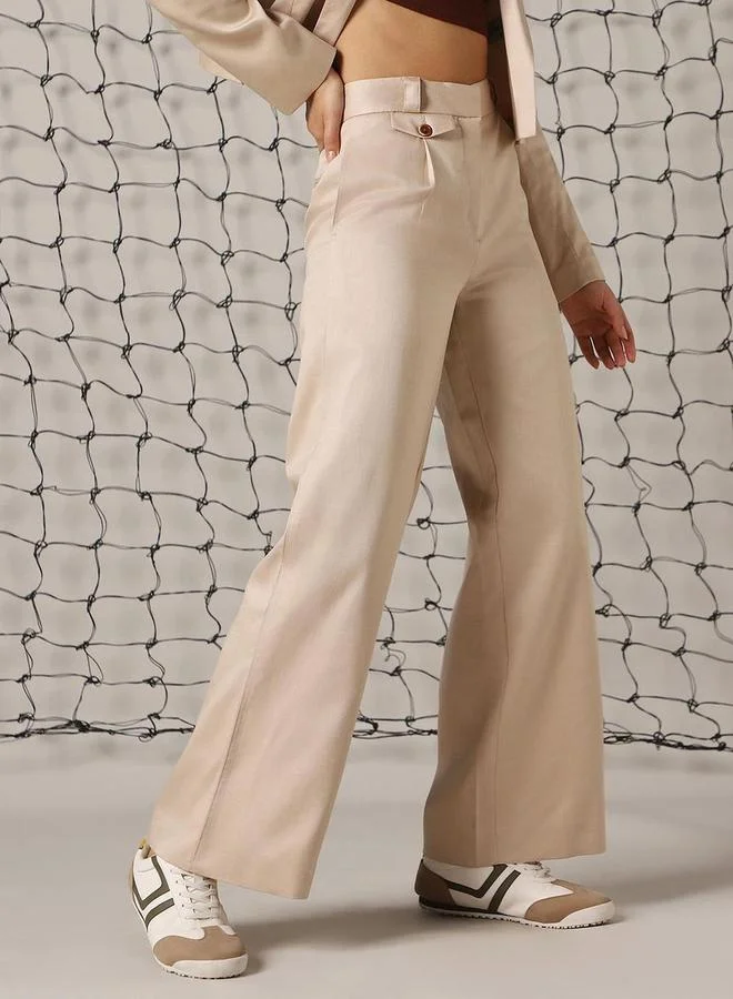Hubberholme Solid High Rise Straight Leg Trousers by Styli