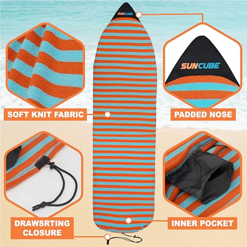 Suncube SUN CUBE Surfboard Sock Cover, Protective Surf Bag for Surfing Board, Light Stretchy Surfbag Sleeve for Shortboard, Hybrid (6'0'', Sunset Orange) - Image 2