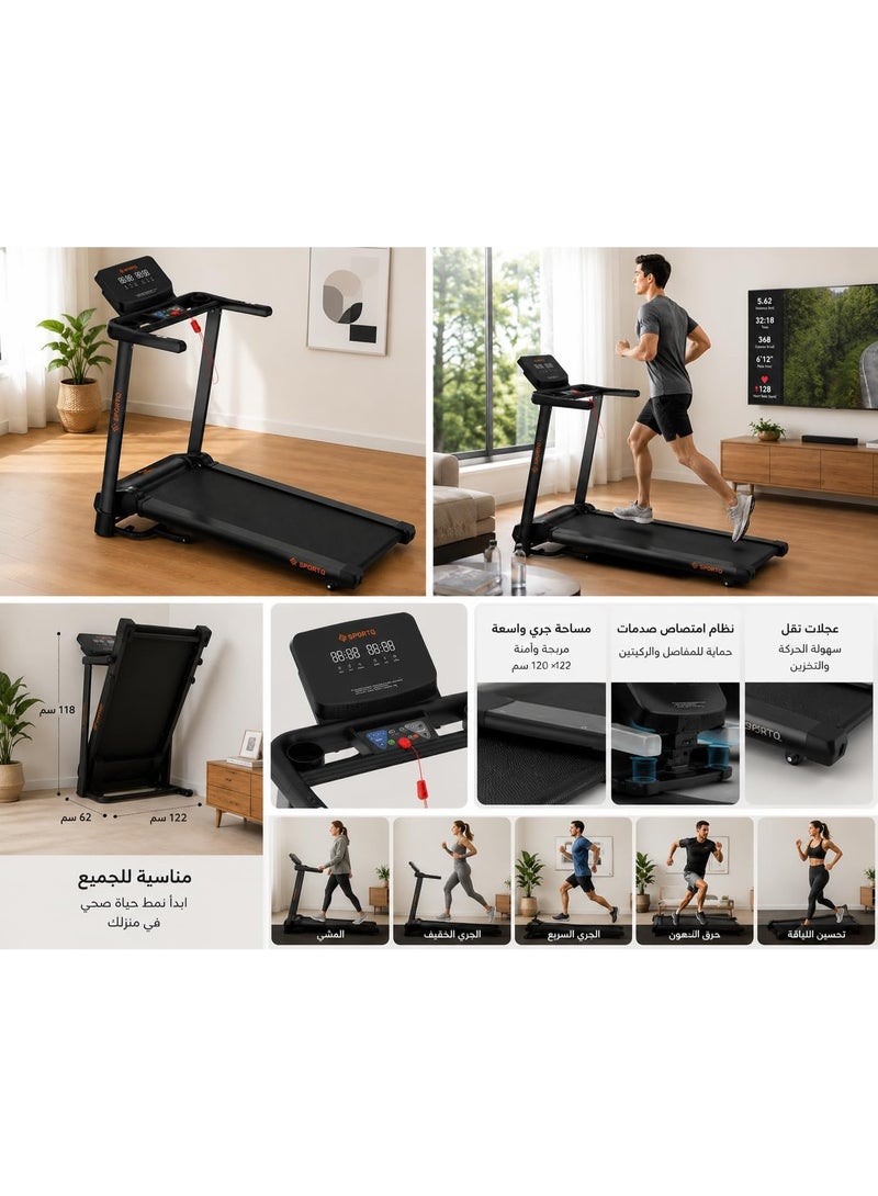 SportQ Foldable Treadmill 3HP DC Turbo Motor, 120kg, Speed 1-12Km/h, LCD Display, Running Surface 42x120cm, Manual Incline - Image 4