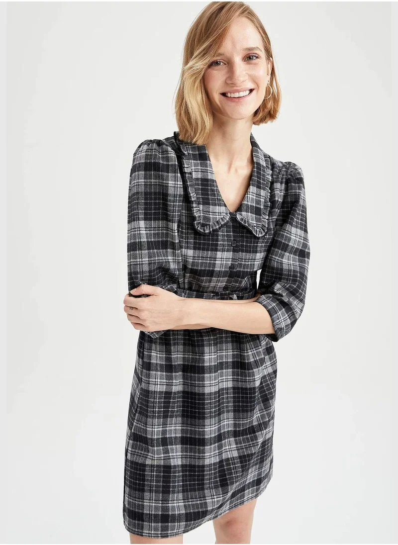 DeFacto Relax Fit Short Sleeve Flannel Mini Dress