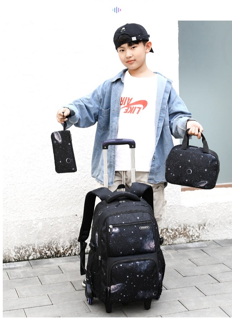 Golden - Rolling Backpack 3 in 1 Travel Trolly BookBag School Wheeled Backpack for Boys Girls Kids Luggage School Bag with Wheels Trolley Backpack - Image 1