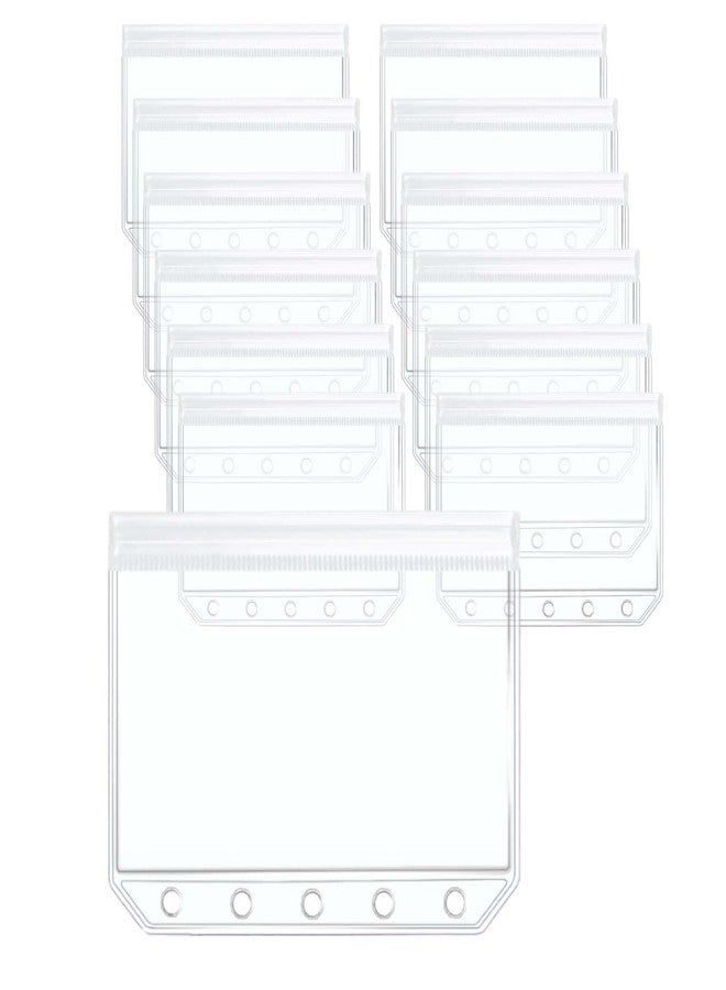 Mogoostry 12pcs A8 Binder Pockets Clear Ziplock Pocket 5 Holes Transparent Plastic Binder Pouches Flat Sealing Zipper Storage Bag Mini Cash Envelopes - Image 1