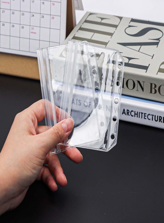 Mogoostry 12pcs A8 Binder Pockets Clear Ziplock Pocket 5 Holes Transparent Plastic Binder Pouches Flat Sealing Zipper Storage Bag Mini Cash Envelopes - Image 3
