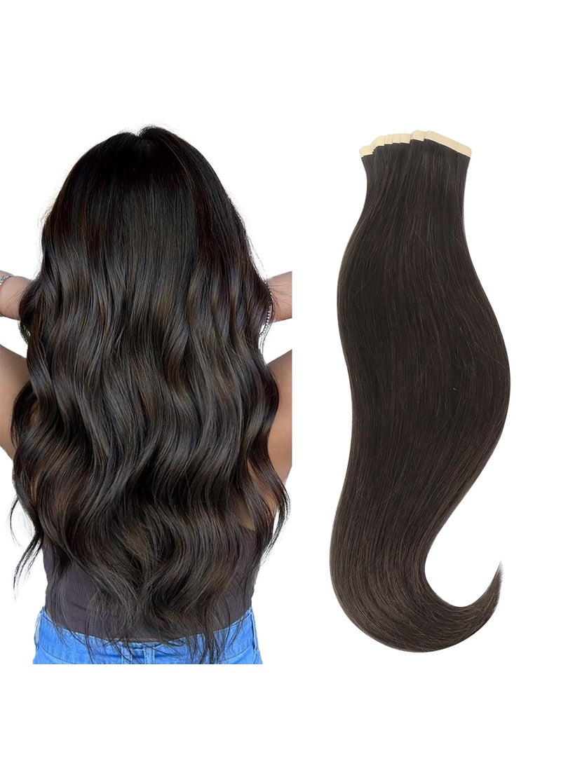 hotbanana - HOTBANANA Tape in Hair Extensions 24 Inch 20pcs 50g Dark Brown Tape in Hair Extensions Human Hair Tape Hair Extensions Straight Remy Human Hair Tape in Extensions - Image 1