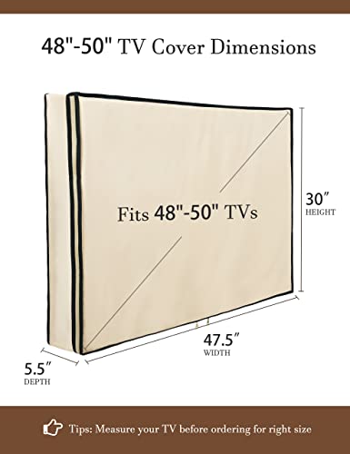 iBirdie Outdoor Waterproof and Weatherproof TV Cover with Zipper for 48 to 50 inch Outside Flat Screen TV - Beige 600D Thick Fabric Protector Size 47''W x 30''H x 5.5''D for 48'' - 50'' LCD LED - Image 2