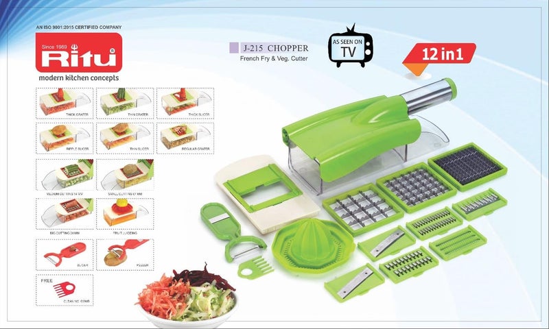 Ritu Ritu Stainless Steel 12 in 1 Chipser Slicer Green and White  - Image 5