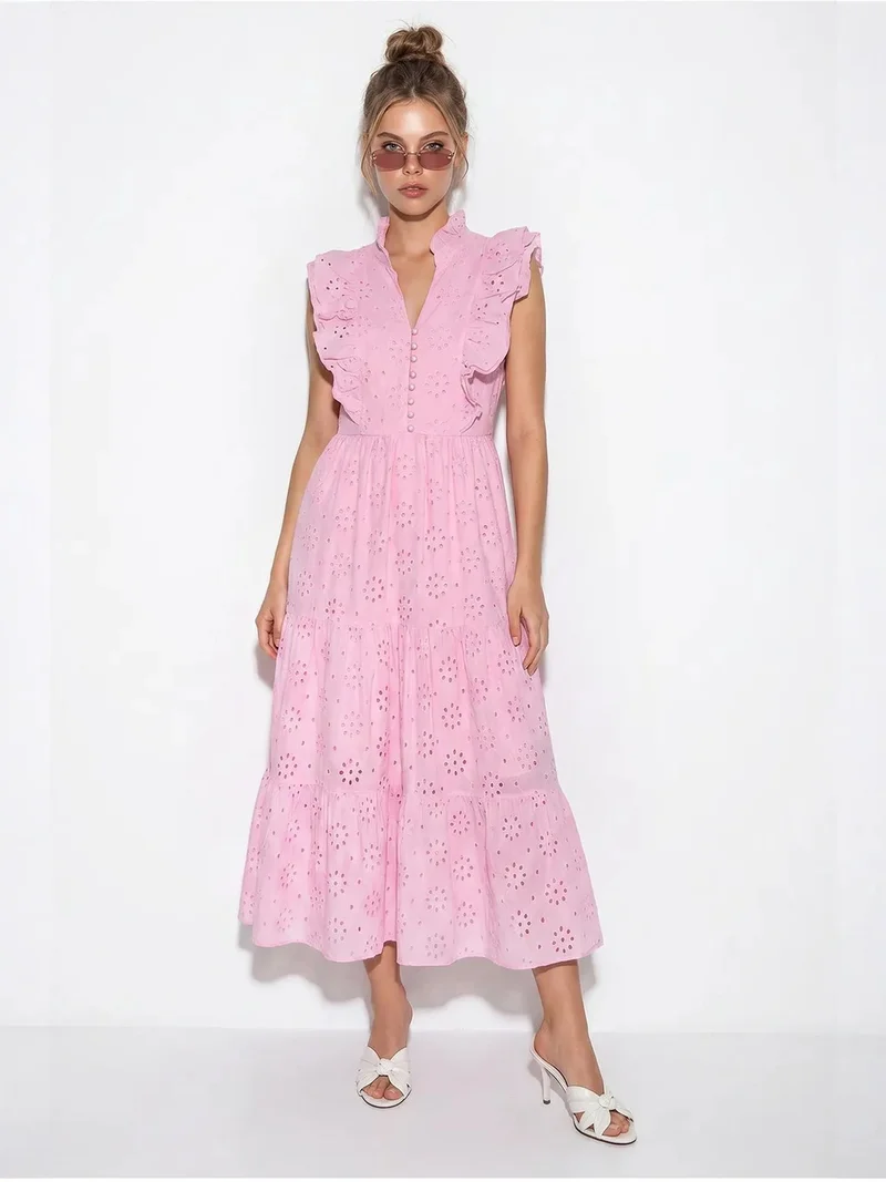 Bianco Lucci LUCCI Embroidered Cotton-Blend Midi Dress