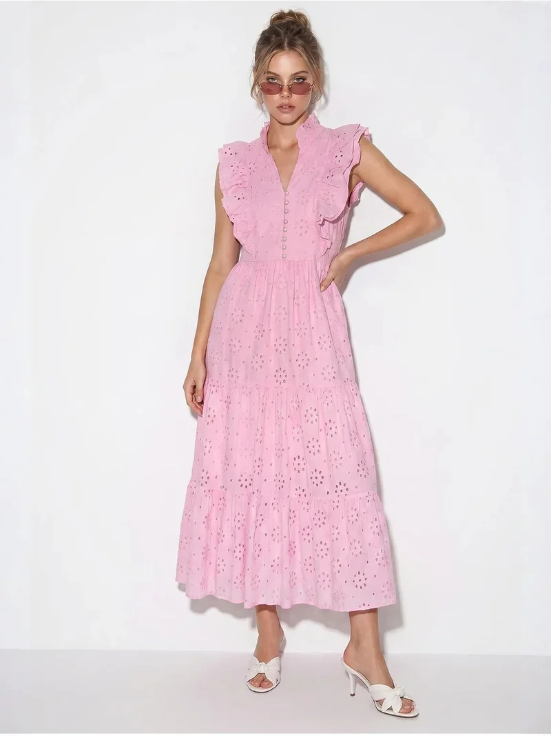Bianco Lucci LUCCI Embroidered Cotton-Blend Midi Dress