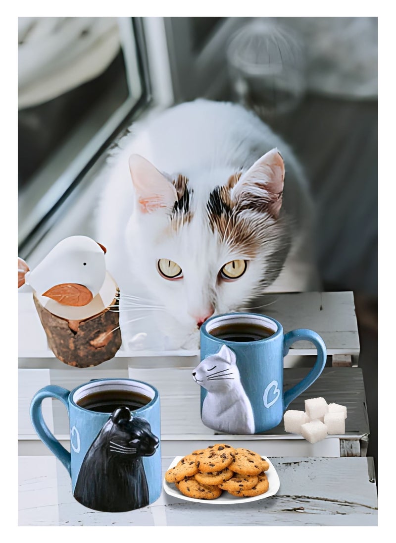 SOLARAE - Cat Couple Mug set, Unique Funny Tea Ceramic Cup Set for Bride and Groom, Matching Gift For Birthday, Anniversary, Wedding, Engagement Valentines Day Girlfriend Wife (Cat mug) Blue 400ml - Image 1