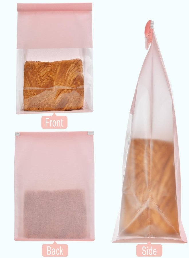 Funcoo 50 Pcs Paper Bread Loaf Bag Food Packaging Storage Bakery Bag with Front Window, Tin Tie Tab Lock Paper Bags (11'' X 8.7'' X 4.3'') (Pink) - Image 3