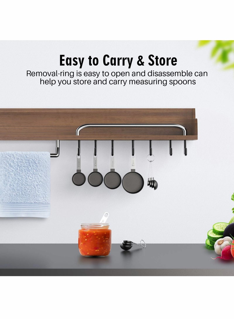 Excefore طقم أكواب و ملاعق قياس، 8 قطع مقبض من الفولاذ المقاوم للصدأ ملعقة طعام دقيقة لقياس المكونات الجافة والسائلة ملعقة شاي صغيرة برأس بلاستيكي (8، أسود) - Image 4