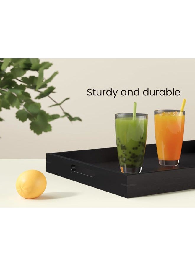 Fibogollo Bamboo Set of 2 Serving Tray with Handles,Decorative Trays Platter,Breakfast Tray in Bed,Food Drinks Tray for Eating,Working,Storing(Black) - Image 3