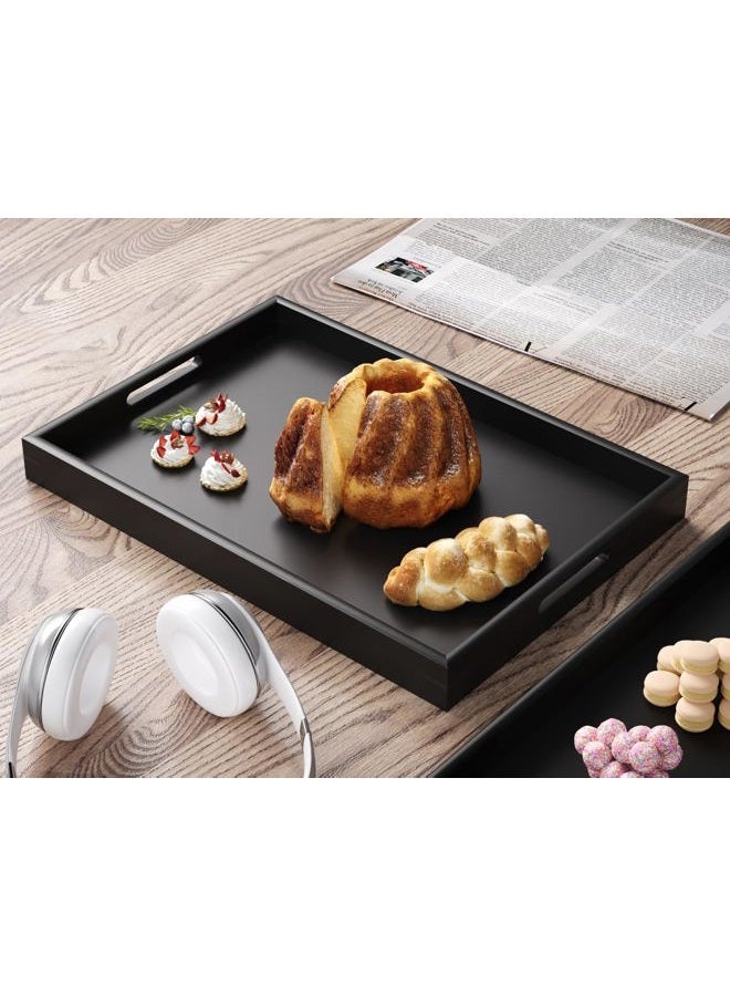 Fibogollo Bamboo Set of 2 Serving Tray with Handles,Decorative Trays Platter,Breakfast Tray in Bed,Food Drinks Tray for Eating,Working,Storing(Black) - Image 4