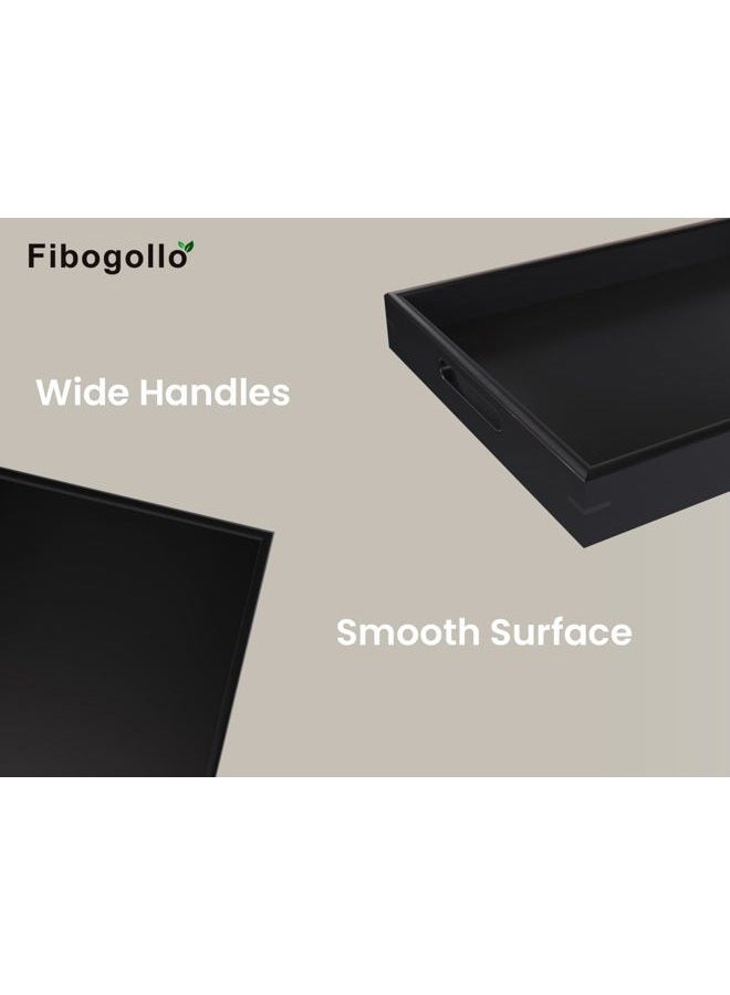 Fibogollo Bamboo Set of 2 Serving Tray with Handles,Decorative Trays Platter,Breakfast Tray in Bed,Food Drinks Tray for Eating,Working,Storing(Black) - Image 2