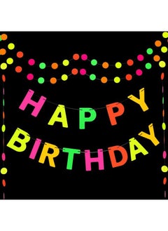 BOAO Neon Happy Birthday Banner Glow In The Dark Birthday Banner Rainbow Neon Sign Black Light Party Supplies And Decorations For Kids Adults  - Image 2