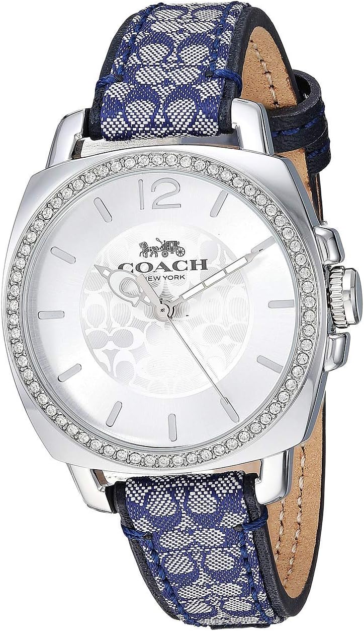 COACH Boyfriend Navy/Silver Watch with Crystal-Embellished Bezel