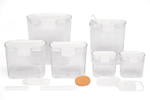 Progressive ProKeeper Baker's Airtight Kitchen Storage Canister Container Set for Flour, Sugar & More, Keeps Ingredients Fresh, with Accessories (White, 6- Piece) - Image 1