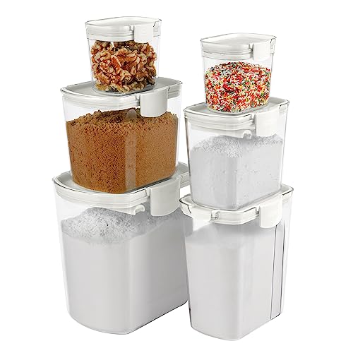 Progressive ProKeeper Baker's Airtight Kitchen Storage Canister Container Set for Flour, Sugar & More, Keeps Ingredients Fresh, with Accessories (White, 6- Piece) - Image 2