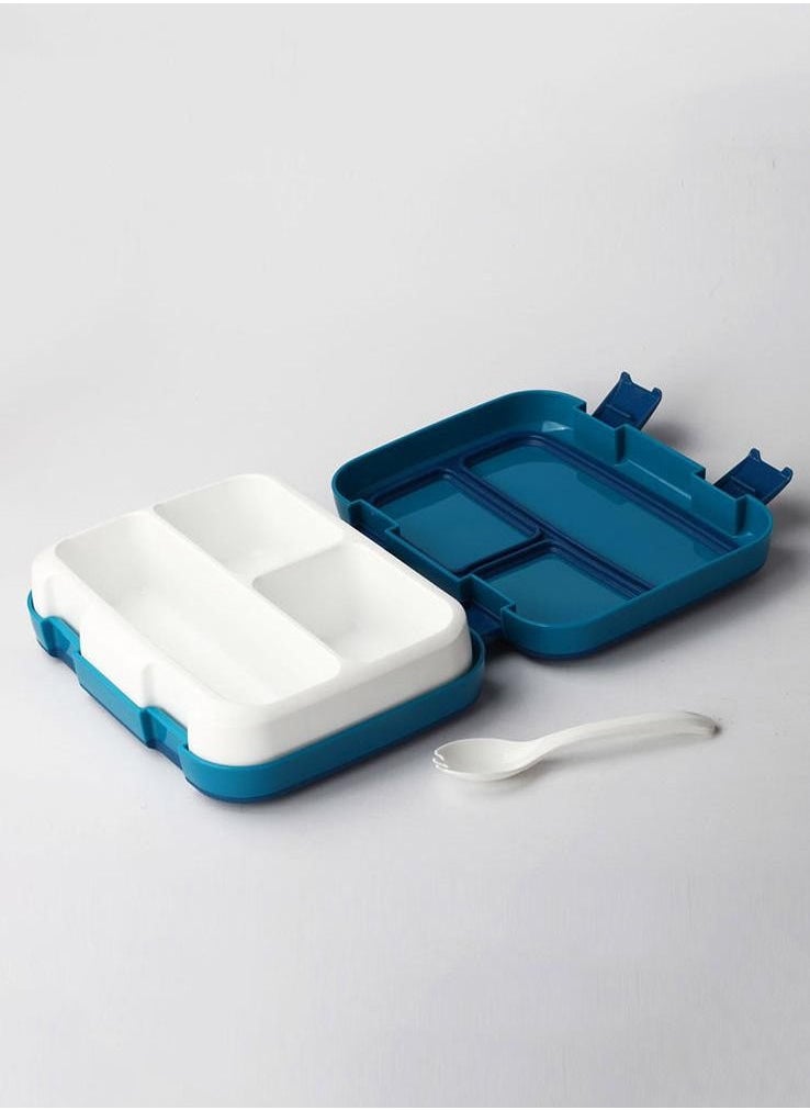 XiuWoo - Three-Compartment Bento Lunch Box Fast Food Box Set Insulated Carrying Box-Blue - Image 1