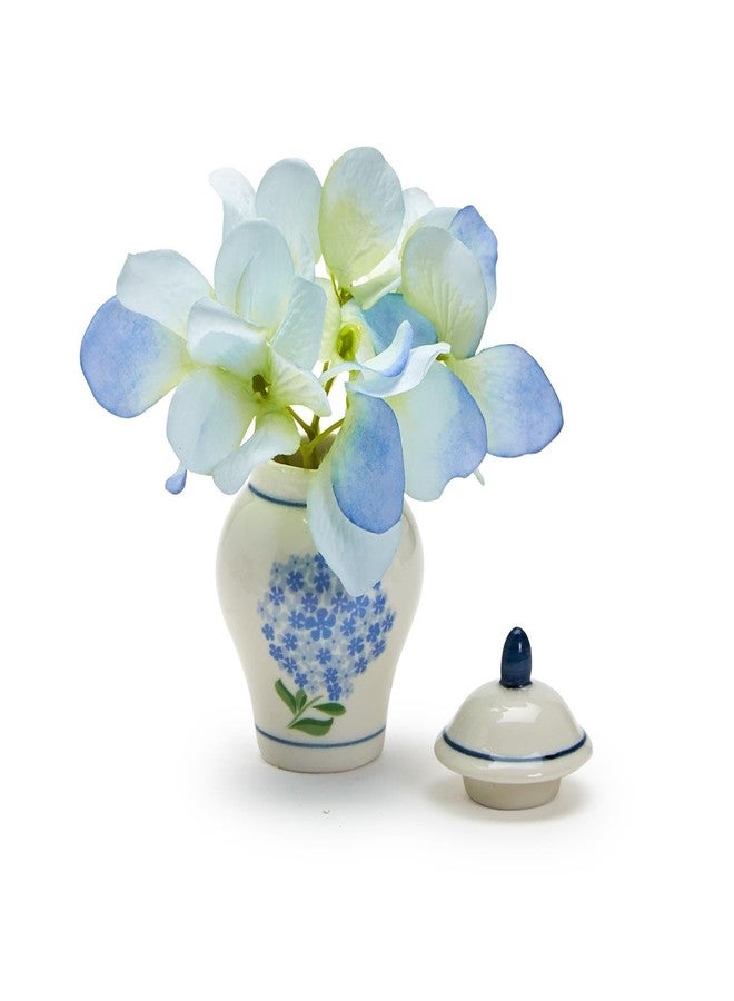 Two's Company Hydrangea Ginger Jar & Bamboo Cocktail Picks Set - Elegant Ceramic Decor Piece with 20 Eco-Friendly Picks for Entertaining, Blue - Image 3