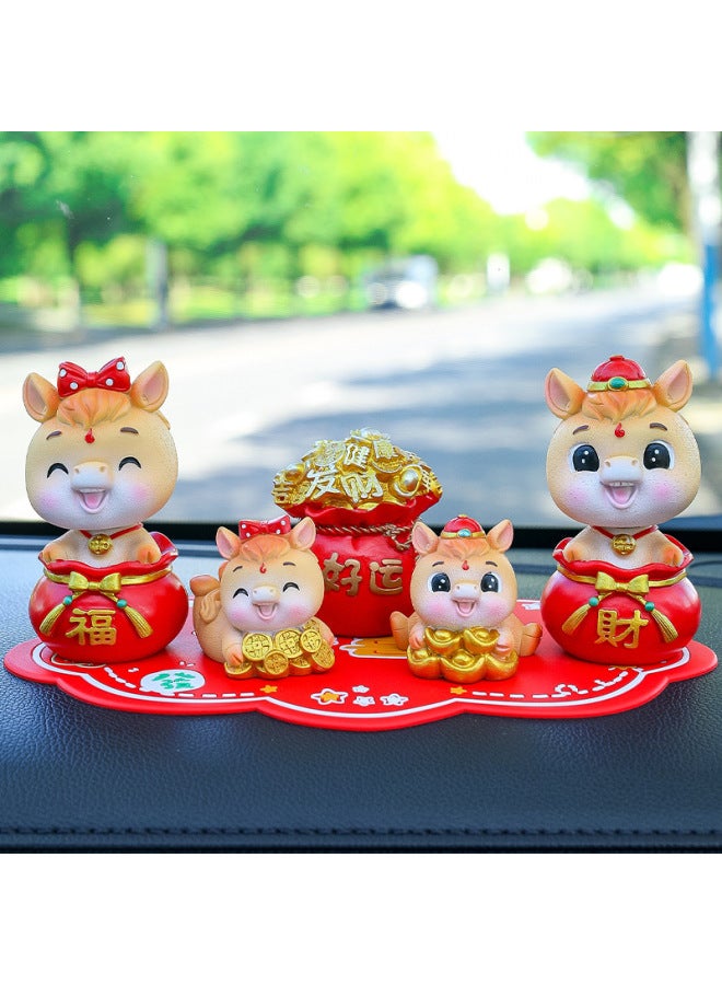 Year Of The Horse Mascot Car Ornament Resin Cartoon Figurine Car Dashboard Decoration Chinese Style Pony Car Interior Accessories