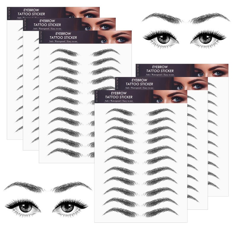 Molain 4D Hair-Like Eyebrow Tattoos Stickers 6 Sheets Waterproof Long-lasting Eyebrow Transfers Stickers Peel Off Eyebrow Sticker for Eyebrow Grooming Shaping 1 Style 66 Pairs Black - Image 1