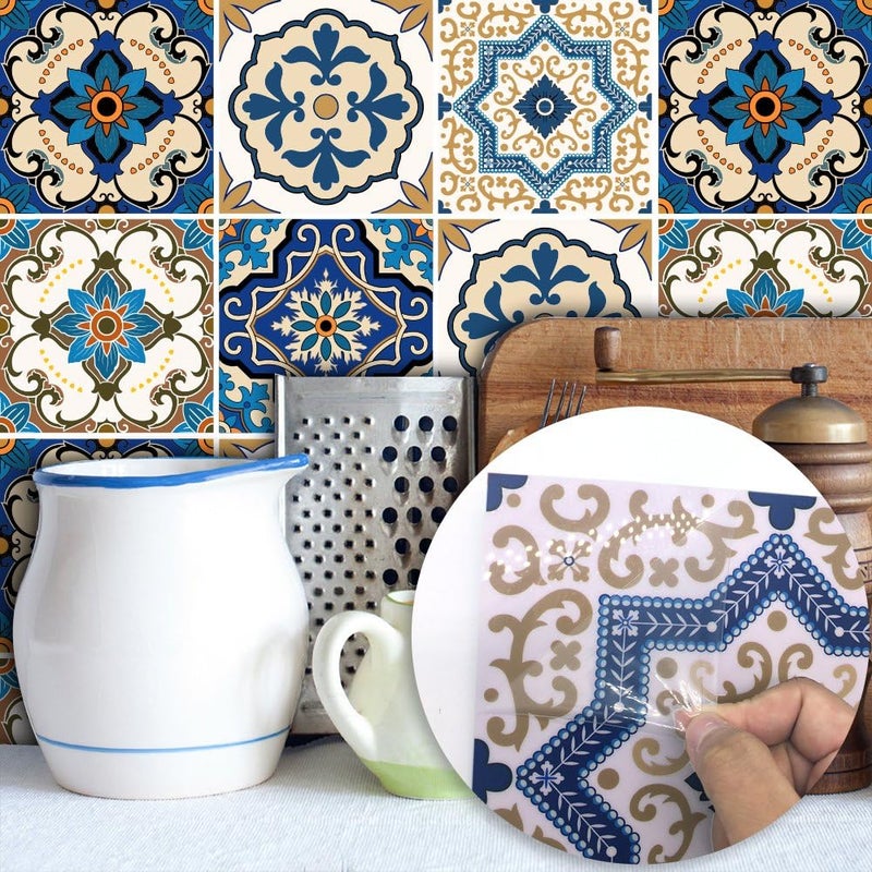 Alwayspon Floor Wall Tile Transfers Sticker for Home Decor, Peel & Stick self-Adhesive splashback, Tile Decals for Living Room Kitchen Bathroom Decor, 10 Piecesx20x20cm, Moroccan - Image 2