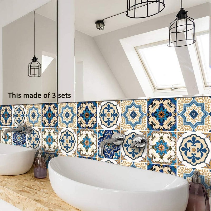 Alwayspon Floor Wall Tile Transfers Sticker for Home Decor, Peel & Stick self-Adhesive splashback, Tile Decals for Living Room Kitchen Bathroom Decor, 10 Piecesx20x20cm, Moroccan - Image 1