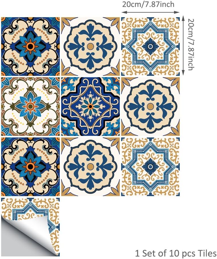 Alwayspon Floor Wall Tile Transfers Sticker for Home Decor, Peel & Stick self-Adhesive splashback, Tile Decals for Living Room Kitchen Bathroom Decor, 10 Piecesx20x20cm, Moroccan - Image 5