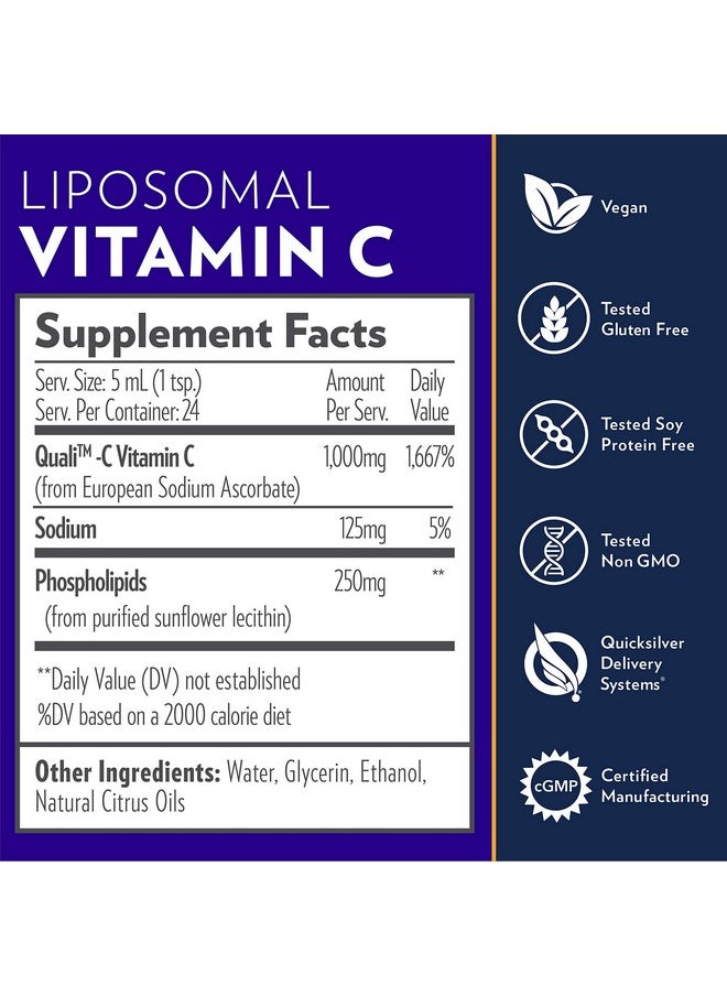 Quicksilver Scientific - Liposomal Vitamin C 1000Mg Buffered Liquid Vitamin C Supplement Immune + Antioxidant Support Liposomes For Superior Absorption Vegan + Nongmo (4Oz / 120Ml) - Image 1