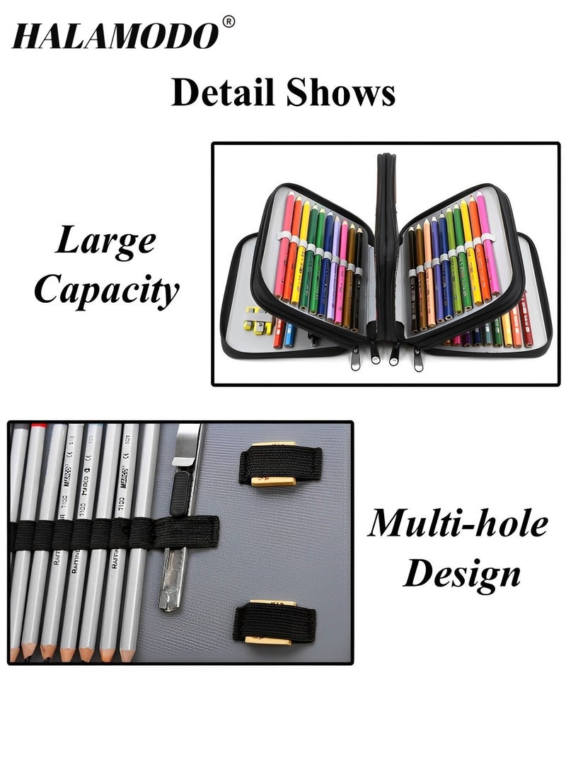 HALAMODO Pen Pencil Case Large Capacity Canvas Storage Pouch Big Capacity Pencils Pouch Organizer Potable Pencil Box with 4 Layer Zipper and 72 Holders Gift for School Office College Student Adult  - Image 2