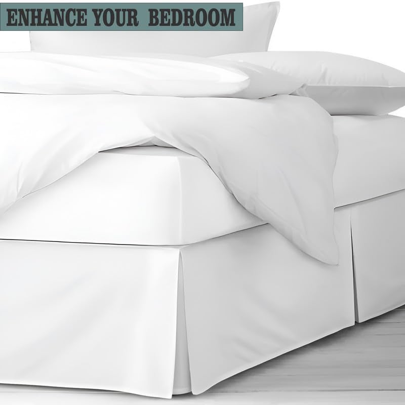 TSM BEDDING Pleated Bed Skirt Queen Size 60x72 15 Inch Drop with Platform Design for Secure Fit Split Corners WrinkleResistant Microfiber for Modern Stylish Look Tailored Bedding Looks White - Image 2
