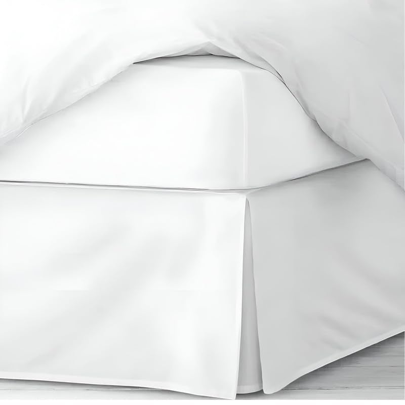 TSM BEDDING Pleated Bed Skirt Queen Size 60x72 15 Inch Drop with Platform Design for Secure Fit Split Corners WrinkleResistant Microfiber for Modern Stylish Look Tailored Bedding Looks White - Image 1