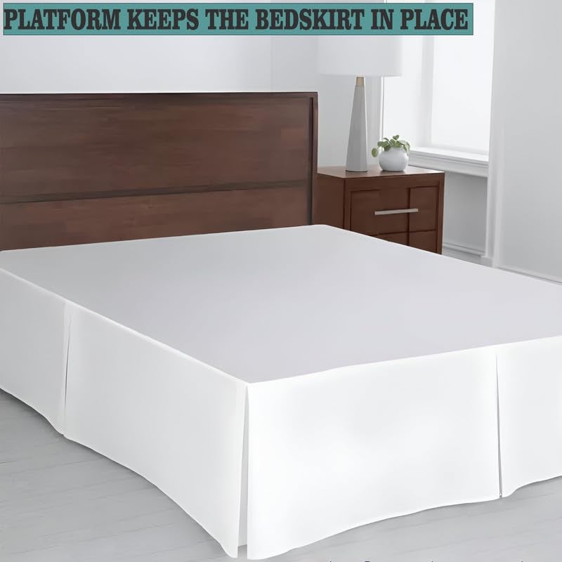 TSM BEDDING Pleated Bed Skirt Queen Size 60x72 15 Inch Drop with Platform Design for Secure Fit Split Corners WrinkleResistant Microfiber for Modern Stylish Look Tailored Bedding Looks White - Image 3