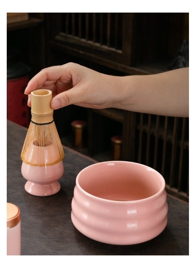 Oasis Casa 4Pcs Matcha Tea Whisk Set, Japanese Matcha Tea Kit, Traditional Matcha Ceremony Teaware Including Ceramic Bowl, Bamboo Tea Scoop, Bamboo Whisk, Ceramic Whisk Holder (Pink)  - Image 3