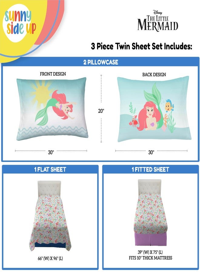 Sunny Side Up Disney The Little Mermaid Twin Sheet Set - 3 Piece Kids Bedding Set Includes Pillow Cover - Super Soft Ariel Microfiber Sheets - Image 3