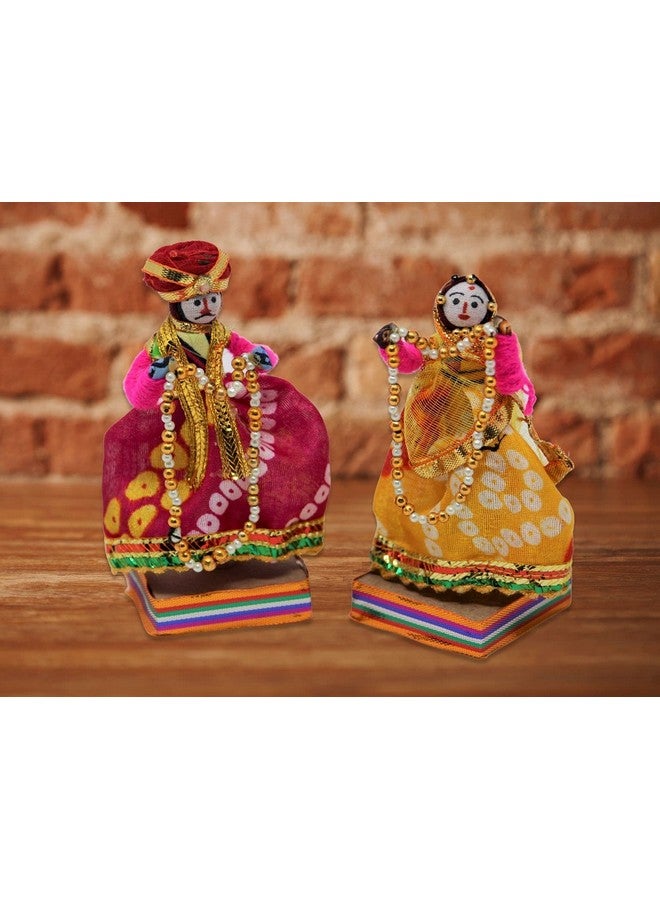 JH Gallery Handmade Recycled Material Rajasthani Dulha Dulhan Decorative Figurines for Home Decor/Home Furnishing/Figurine/Idol/Gifting Idol (Multicolour, 11 x 11 cm) (Doll Dulha Dulhan) - Image 3