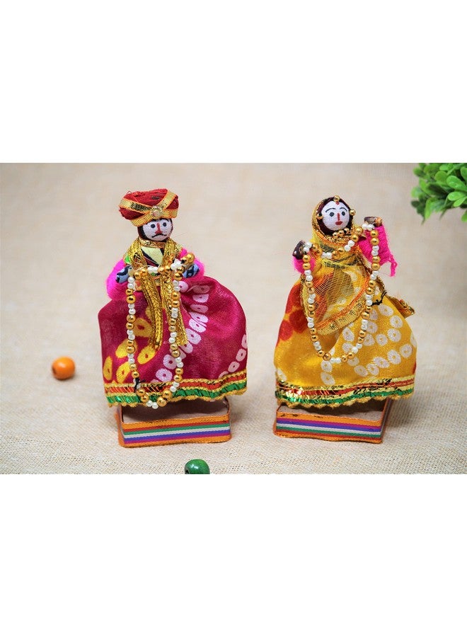 JH Gallery Handmade Recycled Material Rajasthani Dulha Dulhan Decorative Figurines for Home Decor/Home Furnishing/Figurine/Idol/Gifting Idol (Multicolour, 11 x 11 cm) (Doll Dulha Dulhan) - Image 1