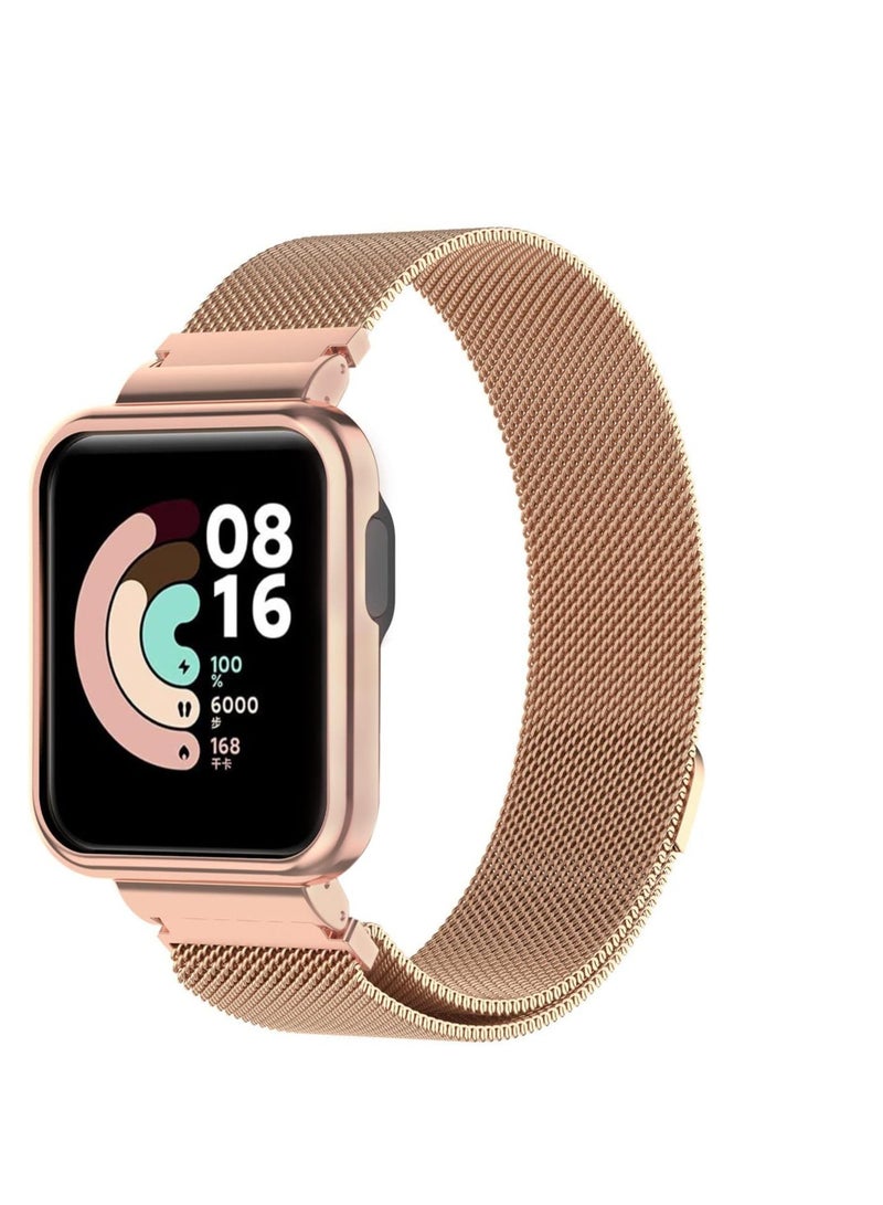 2 in 1 Stainless Steel Watch Band with Cover for Xiaomi Mi Watch Lite / Redmi Watch (Rose Gold) - Image 1