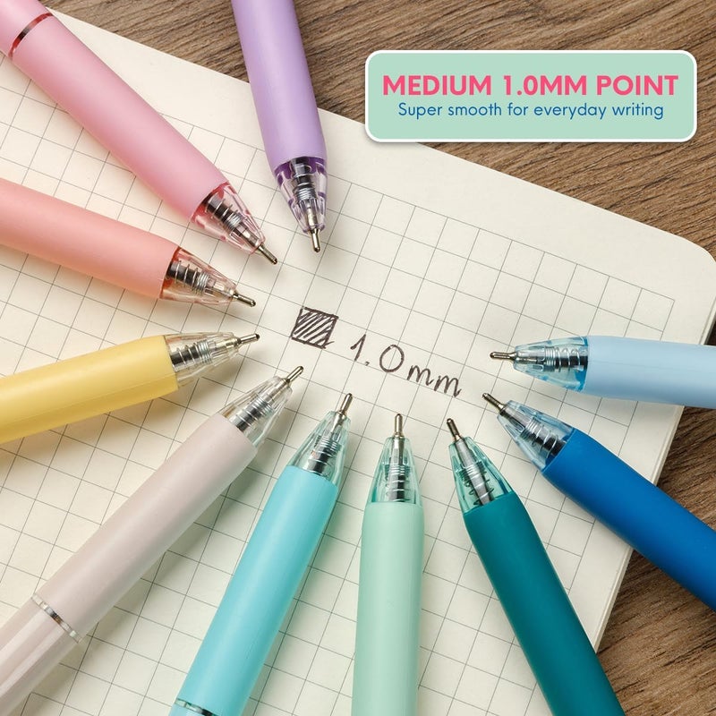 FLEXOFFICE 10-Count Retractable Ballpoint Pens, Black Ink, Medium Point 1.0mm, Pastel Color Barrels with Soft Contoured Grip|Christmas Gifts for Coworkers, Teachers, Friends - Image 4